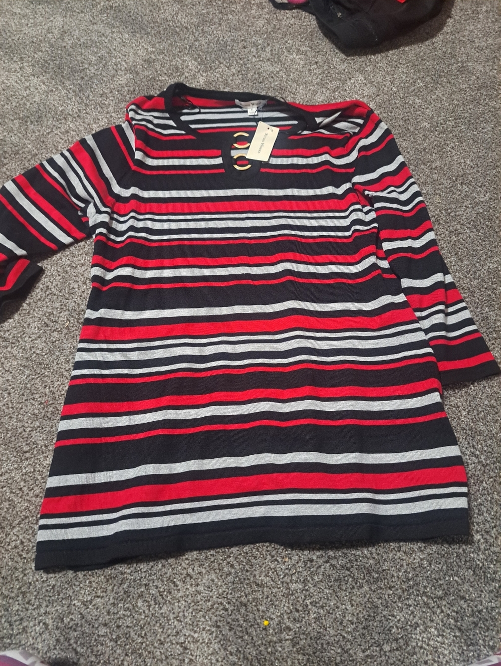 Studio Works Striped Knit Top - Red, Black, Gray